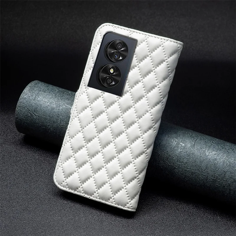 BINFEN COLOR BF Style-14 For TCL 50 SE Wallet Case Rhombus Grid PU Leather Phone Cover - White