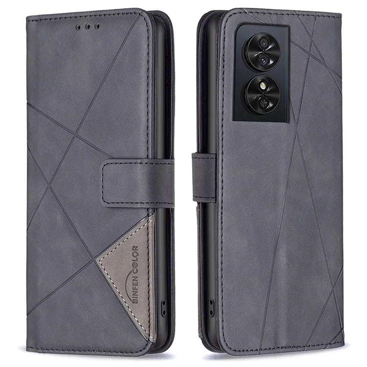 BINFEN COLOR BF05 For TCL 50 SE Funda de Cuero Tipo Cartera Diseño Geométrico Impreso Funda de Teléfono - Negro