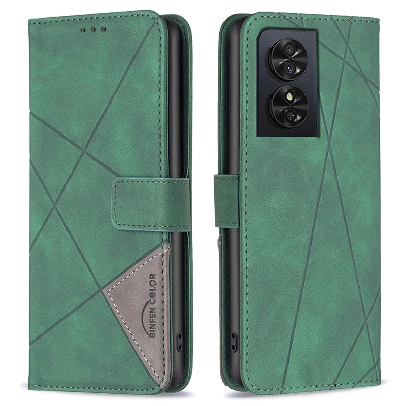 BINFEN COLOR For TCL 50 SE Phone Cases Wallet Stand Geometry Imprint Leather Cover - Green