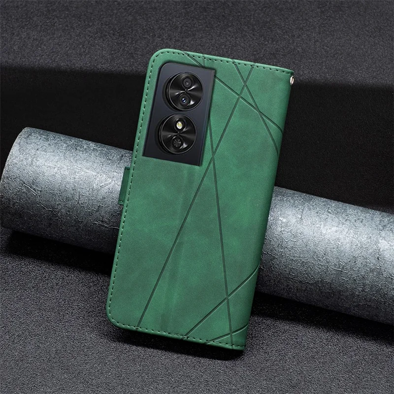 BINFEN COLOR For TCL 50 SE Phone Cases Wallet Stand Geometry Imprint Leather Cover - Green
