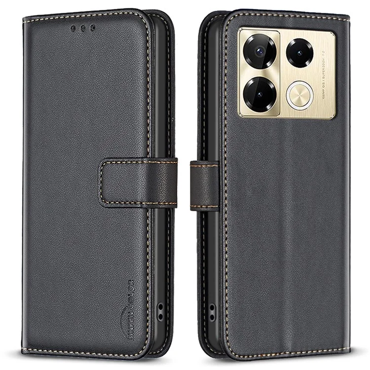 BINFEN COLOR BF17 For Infinix Note 40 Pro+ / Note 40 Pro 5G / 4G Slim-Fit PU Leather Case Stand Flip Phone Cover - Black