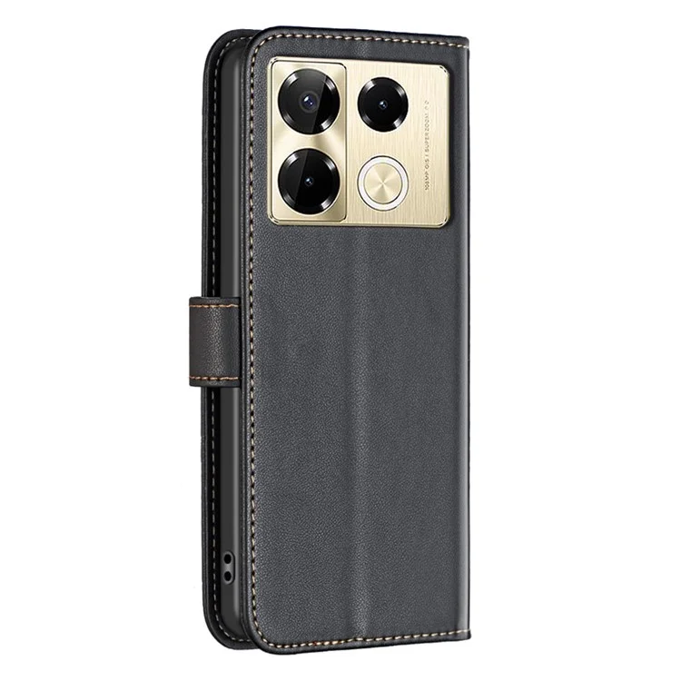 BINFEN COLOR BF17 For Infinix Note 40 Pro+ / Note 40 Pro 5G / 4G Slim-Fit PU Leather Case Stand Flip Phone Cover - Black