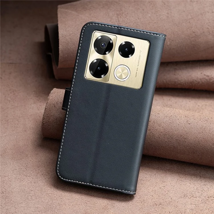 BINFEN COLOR BF17 For Infinix Note 40 Pro+ / Note 40 Pro 5G / 4G Slim-Fit PU Leather Case Stand Flip Phone Cover - Black