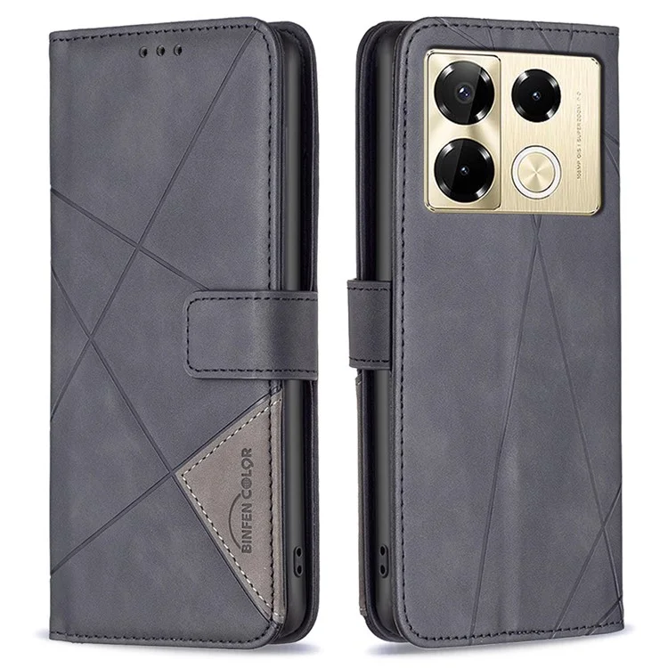 BINFEN COLOR BF05 per Infinix Note 40 Pro 4G / 5G / Note 40 Pro+ Custodia wallet in pelle con motivo geometrico - Nero