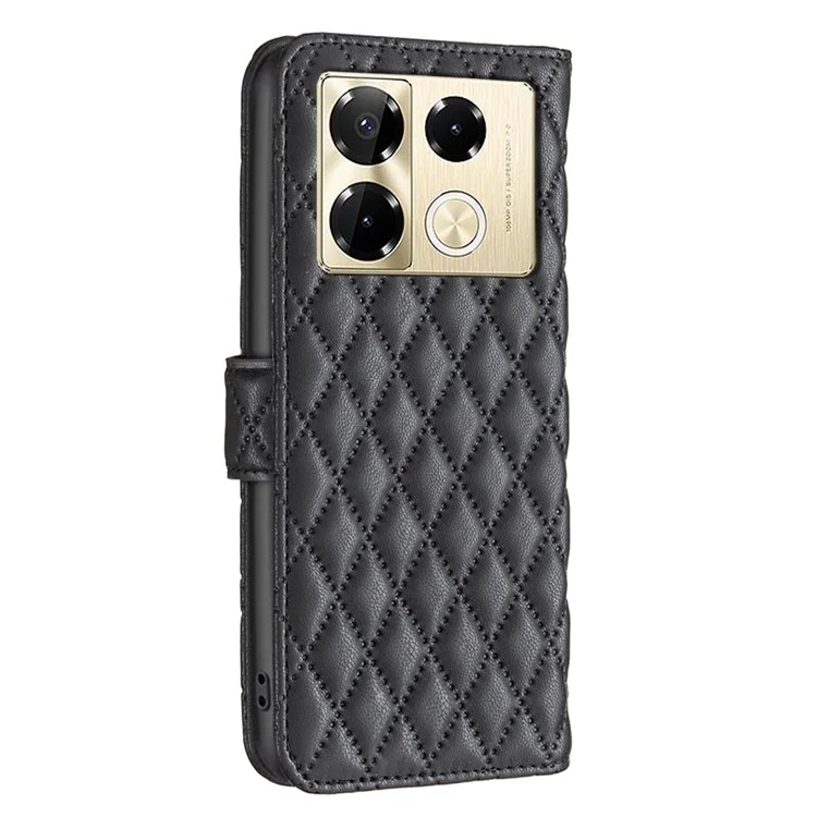 BINFEN COLOR BF Style-14 per Infinix Note 40 Pro 4G / 5G / 40 Pro+ Custodia Portafoglio per Telefono Griglia a Rombo in Pelle PU - Nero