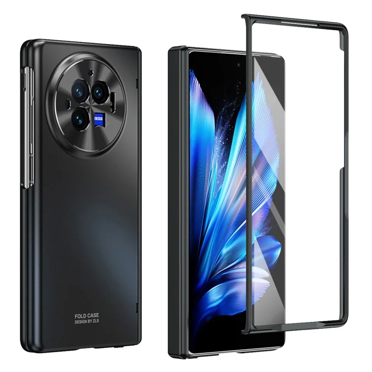 Für vivo X Fold3 Case mit gehärteter Glasschutzfolie PU-Leder beschichtete PC-Handyhülle - Schwarz