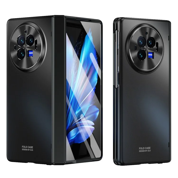 Für vivo X Fold3 Case mit gehärteter Glasschutzfolie PU-Leder beschichtete PC-Handyhülle - Schwarz