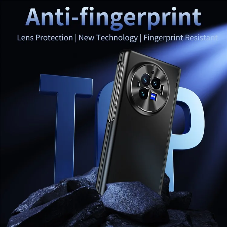 Für vivo X Fold3 Case mit gehärteter Glasschutzfolie PU-Leder beschichtete PC-Handyhülle - Schwarz