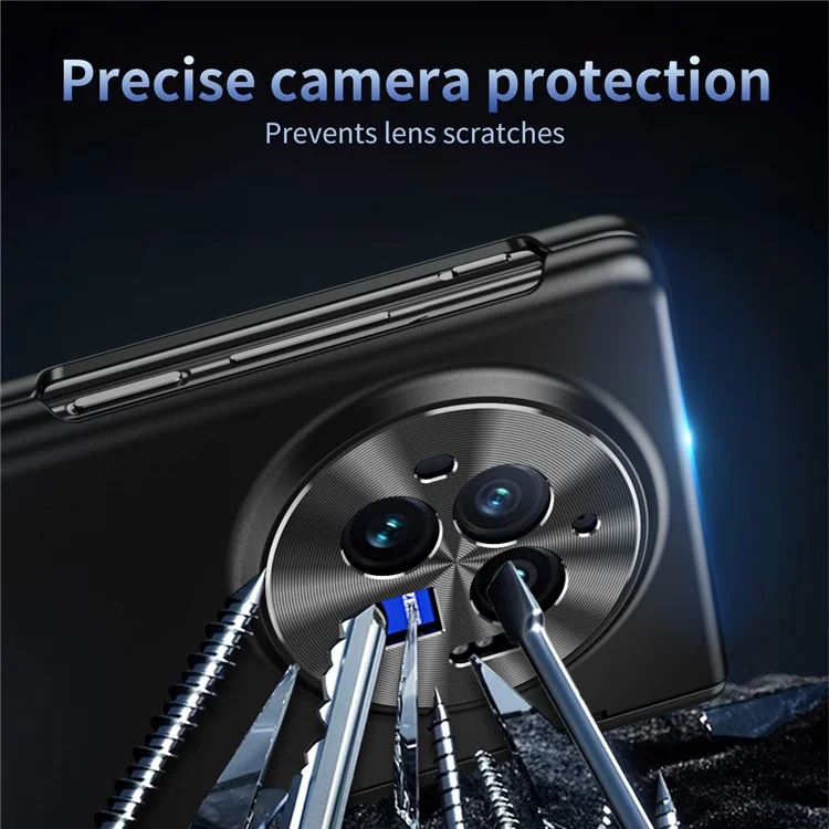 Für vivo X Fold3 Case mit gehärteter Glasschutzfolie PU-Leder beschichtete PC-Handyhülle - Schwarz