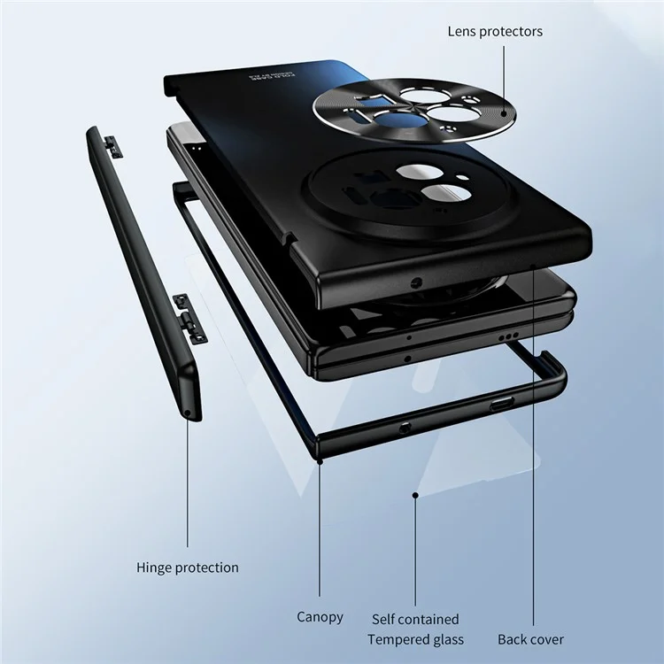 Für vivo X Fold3 Case mit gehärteter Glasschutzfolie PU-Leder beschichtete PC-Handyhülle - Schwarz