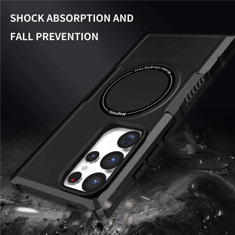 Para Samsung Galaxy S24 Ultra Case Hard PC + Soft TPU Anti-Drop Phone Cover Compatible with MagSafe - Preto