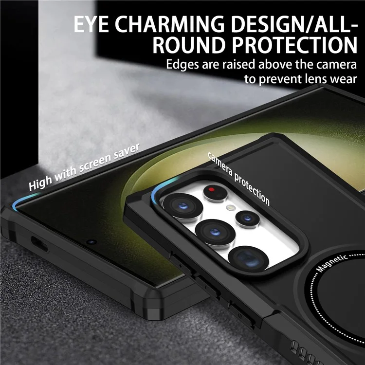 Para Samsung Galaxy S24 Ultra Case Hard PC + Soft TPU Anti-Drop Phone Cover Compatible with MagSafe - Preto