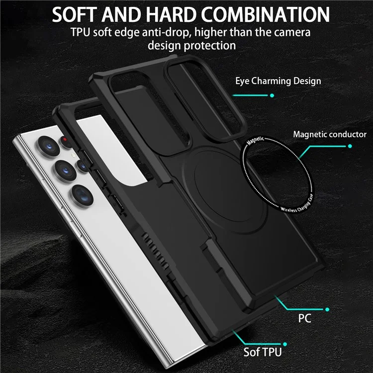 Para Samsung Galaxy S24 Ultra Case Hard PC + Soft TPU Anti-Drop Phone Cover Compatible with MagSafe - Preto