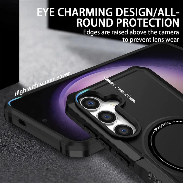 For Samsung Galaxy S24+ Magnetic Case PC + TPU Scratch-Resistant Back Cover - Black
