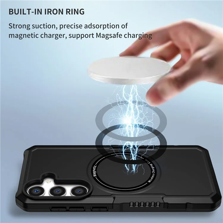 For Samsung Galaxy S24+ Magnetic Case PC + TPU Scratch-Resistant Back Cover - Black