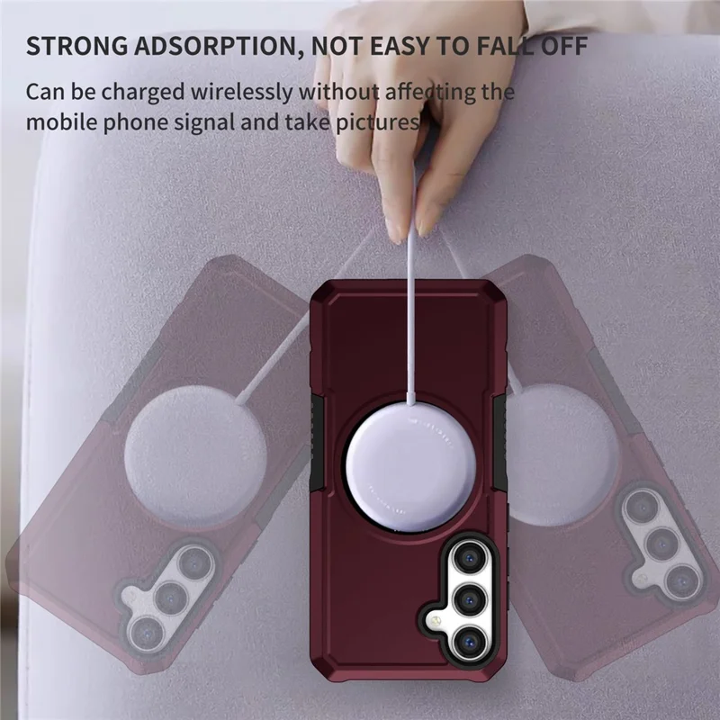 For Samsung Galaxy S24+ Magnetic Case PC + TPU Scratch-Resistant Back Cover - Wine Red