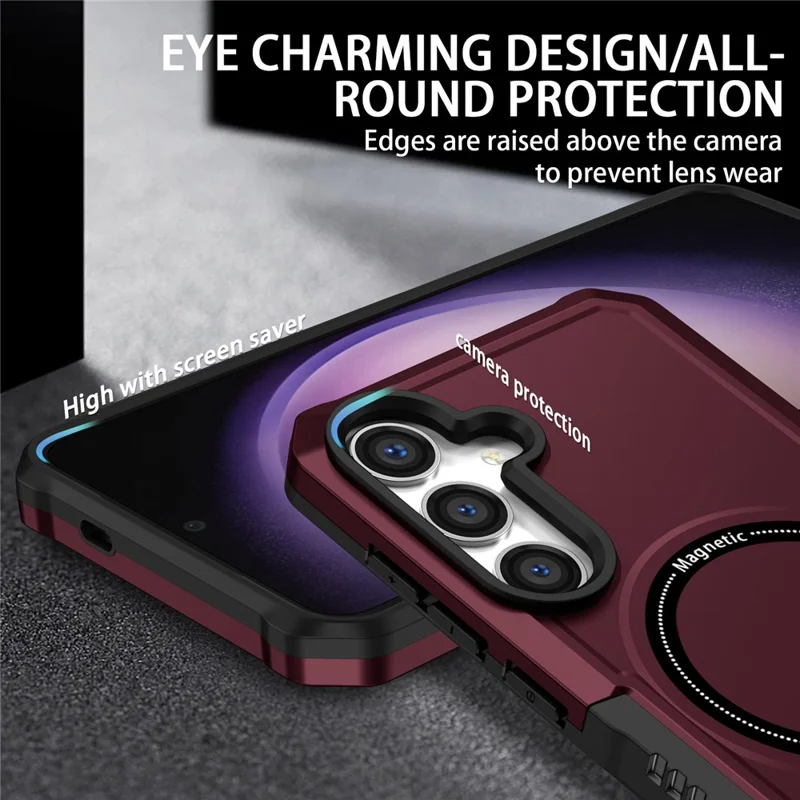 For Samsung Galaxy S24+ Magnetic Case PC + TPU Scratch-Resistant Back Cover - Wine Red