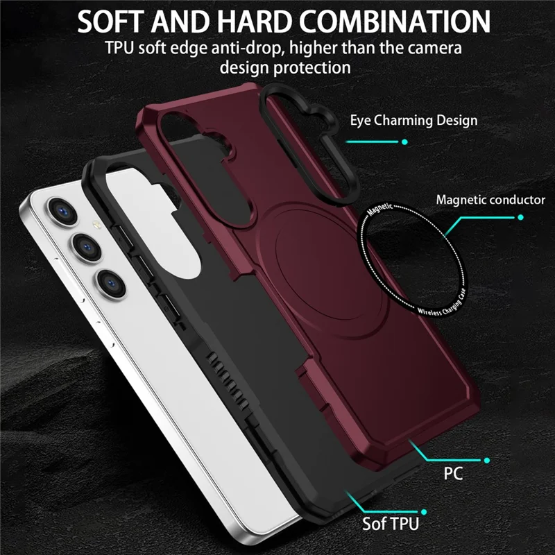 For Samsung Galaxy S24+ Magnetic Case PC + TPU Scratch-Resistant Back Cover - Wine Red