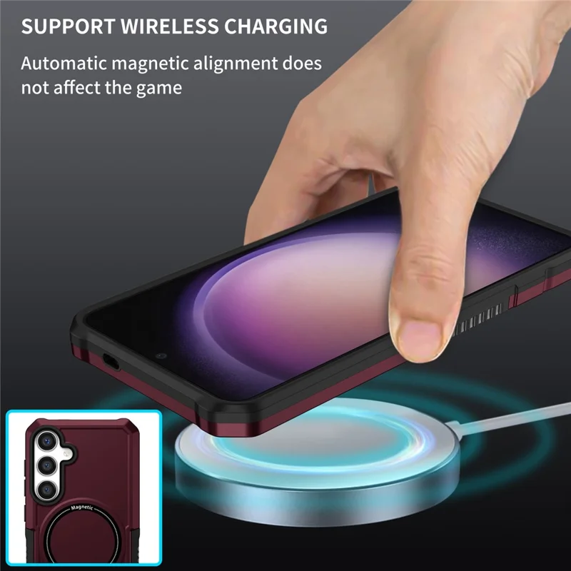 For Samsung Galaxy S24+ Magnetic Case PC + TPU Scratch-Resistant Back Cover - Wine Red