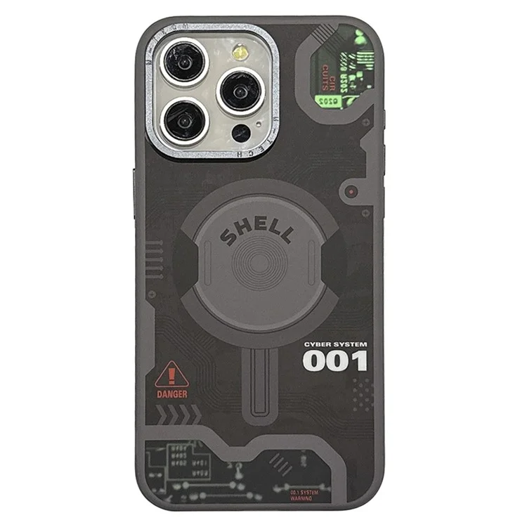 Магнитный чехол для iPhone 15 Pro Max с электронным рисунком, ПК+ТПУ, черный