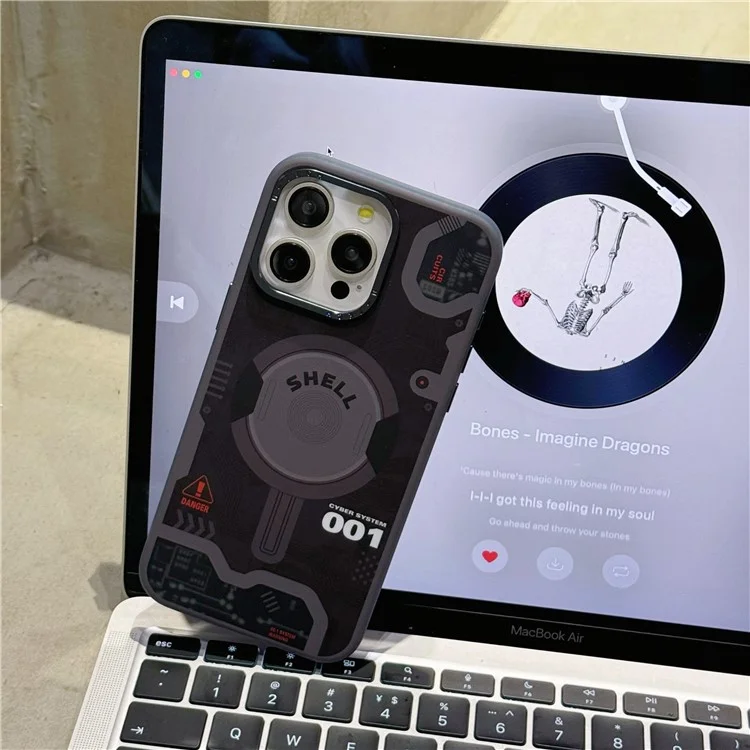 Магнитный чехол для iPhone 15 Pro Max с электронным рисунком, ПК+ТПУ, черный