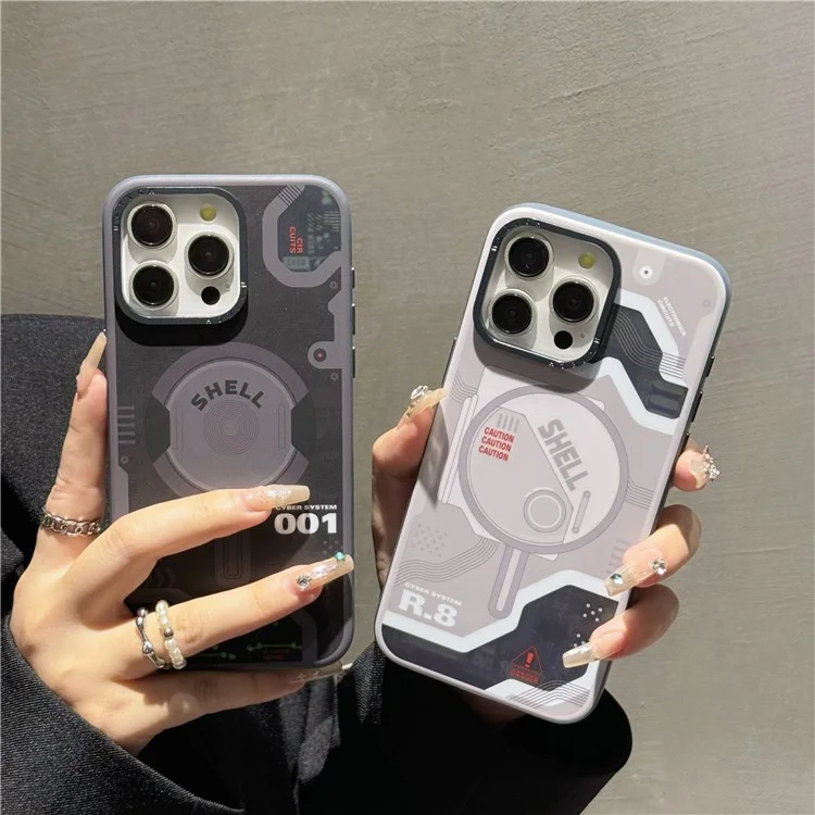 Магнитный чехол для iPhone 15 Pro Max с электронным рисунком, ПК+ТПУ, черный