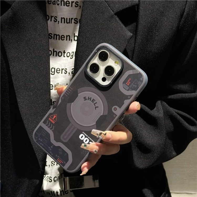 For iPhone 15 Pro Case Electronic Board Pattern PC+TPU Phone Cover Compatible with MagSafe - Black