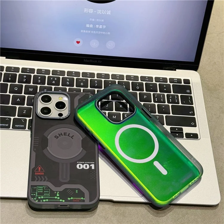 For iPhone 15 Pro Case Electronic Board Pattern PC+TPU Phone Cover Compatible with MagSafe - Black