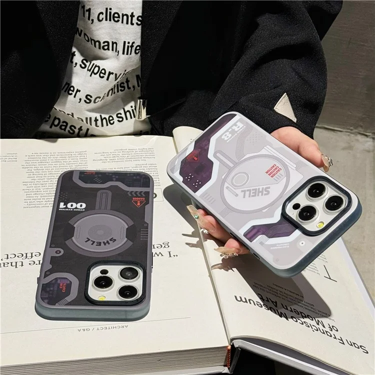 For iPhone 15 Pro Case Electronic Board Pattern PC+TPU Phone Cover Compatible with MagSafe - Black