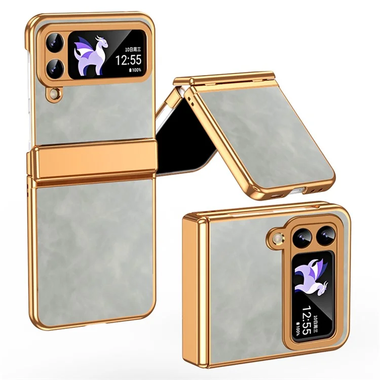 Pour Samsung Galaxy Z Flip4 5G Folding Phone Case Leather+PC Cover with Hinge Design - Gris