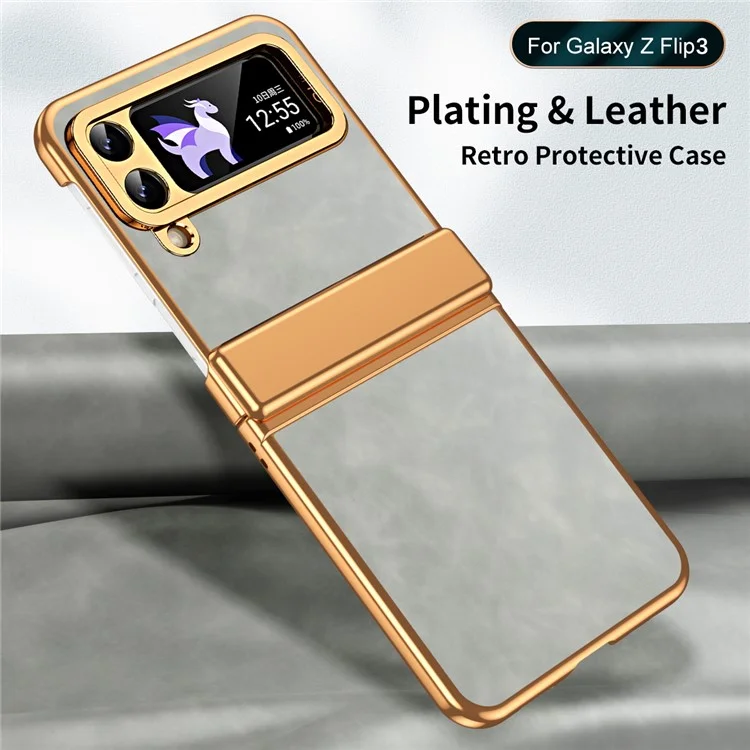 Pour Samsung Galaxy Z Flip4 5G Folding Phone Case Leather+PC Cover with Hinge Design - Gris