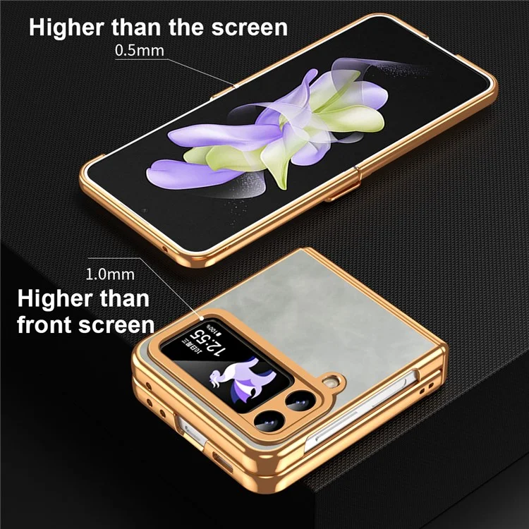 Pour Samsung Galaxy Z Flip4 5G Folding Phone Case Leather+PC Cover with Hinge Design - Gris
