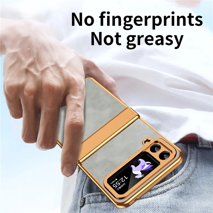 Pour Samsung Galaxy Z Flip4 5G Folding Phone Case Leather+PC Cover with Hinge Design - Gris