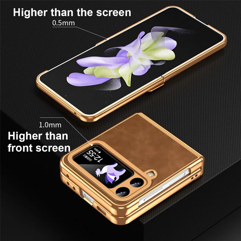For Samsung Galaxy Z Flip3 5G Case Hinge Protection Leather Coated PC Folding Phone Cover - Brown