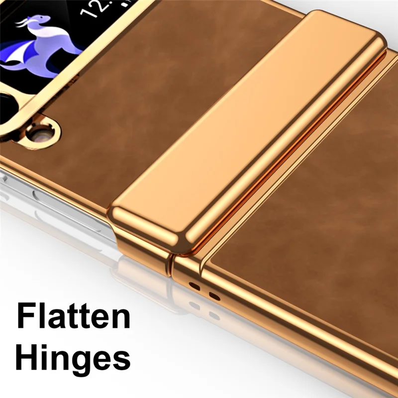 For Samsung Galaxy Z Flip3 5G Case Hinge Protection Leather Coated PC Folding Phone Cover - Brown