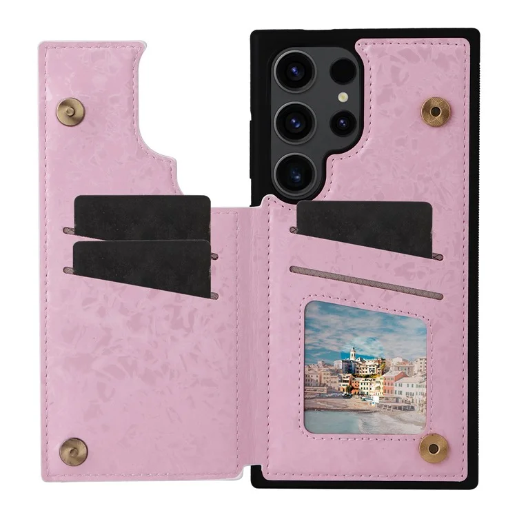 For Samsung Galaxy S23 Ultra Case Kickstand PU Leather+TPU Floral Phone Cover - Rose