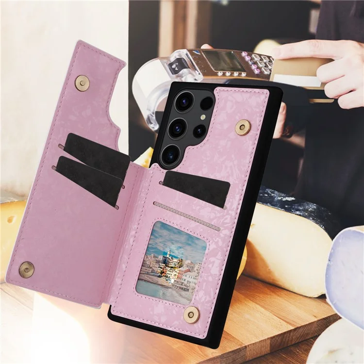 For Samsung Galaxy S23 Ultra Case Kickstand PU Leather+TPU Floral Phone Cover - Rose
