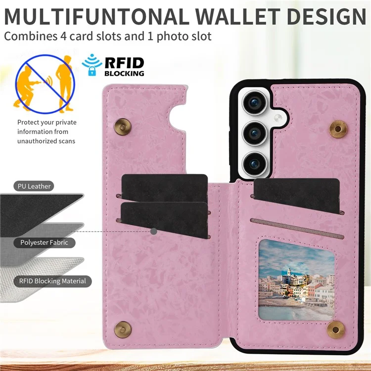 Para Samsung Galaxy S23 FE Case Flower Leather Coated TPU Phone Cover com RFID Blocking Wallet - Dried Flower