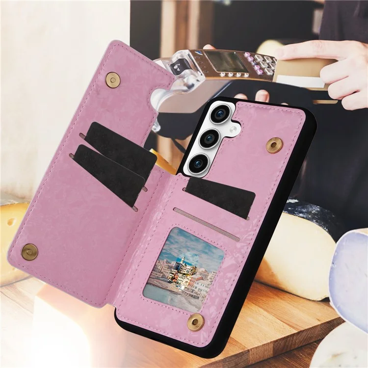 Para Samsung Galaxy S23 FE Case Flower Leather Coated TPU Phone Cover com RFID Blocking Wallet - Dried Flower