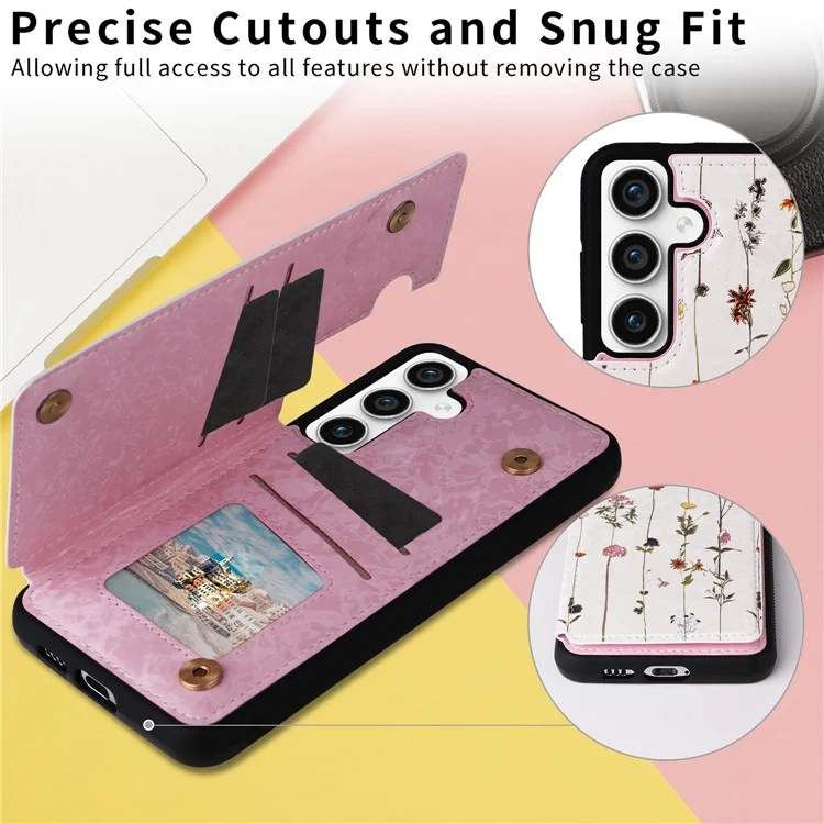 Para Samsung Galaxy S23 FE Case Flower Leather Coated TPU Phone Cover com RFID Blocking Wallet - Dried Flower