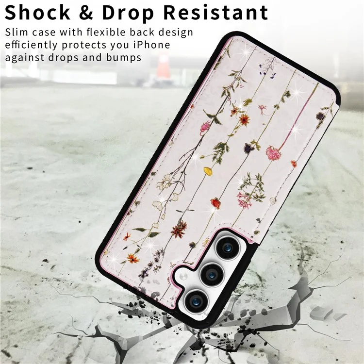 Para Samsung Galaxy S23 FE Case Flower Leather Coated TPU Phone Cover com RFID Blocking Wallet - Dried Flower