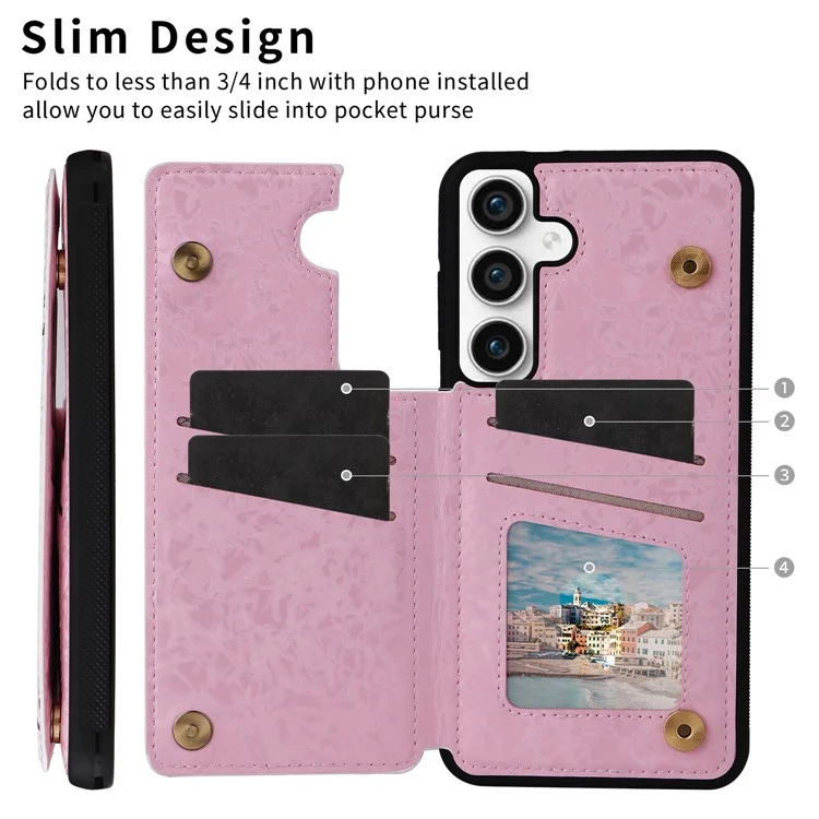 Para Samsung Galaxy S23 FE Case Flower Leather Coated TPU Phone Cover com RFID Blocking Wallet - Dried Flower