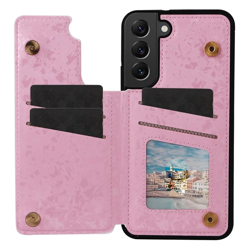 For Samsung Galaxy S22+ 5G Phone Case Card Slots Kickstand Flower PU Leather+TPU Phone Cover - Rose