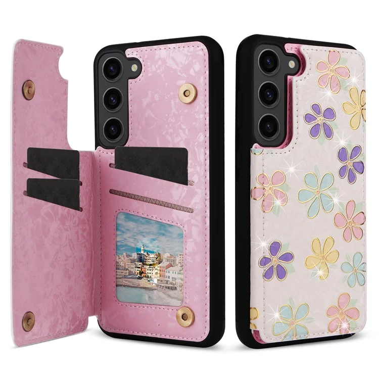 Für Samsung Galaxy S23 Case Pattern Printing Kickstand Card Slots Phone Back Shell - Blumen