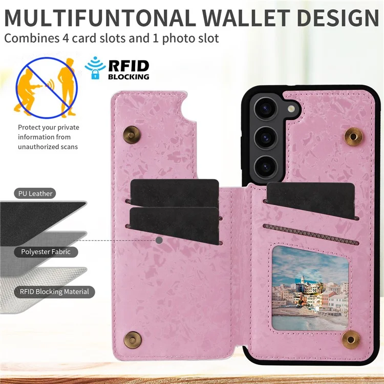 Für Samsung Galaxy S23 Case Pattern Printing Kickstand Card Slots Phone Back Shell - Blumen