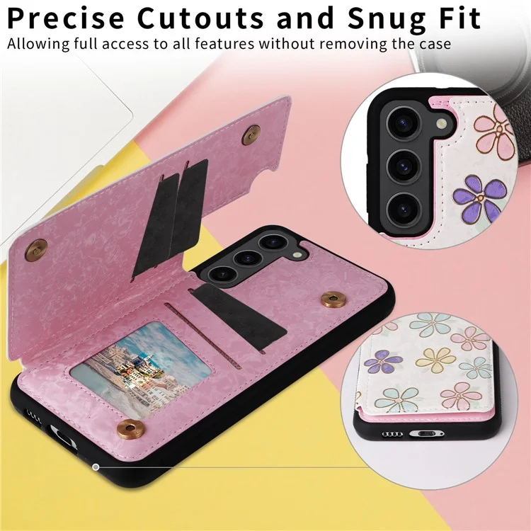 Für Samsung Galaxy S23 Case Pattern Printing Kickstand Card Slots Phone Back Shell - Blumen
