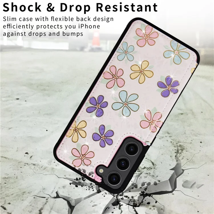 Für Samsung Galaxy S23 Case Pattern Printing Kickstand Card Slots Phone Back Shell - Blumen