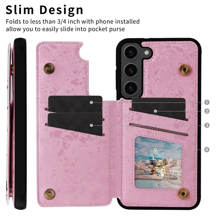 Für Samsung Galaxy S23 Case Pattern Printing Kickstand Card Slots Phone Back Shell - Blumen