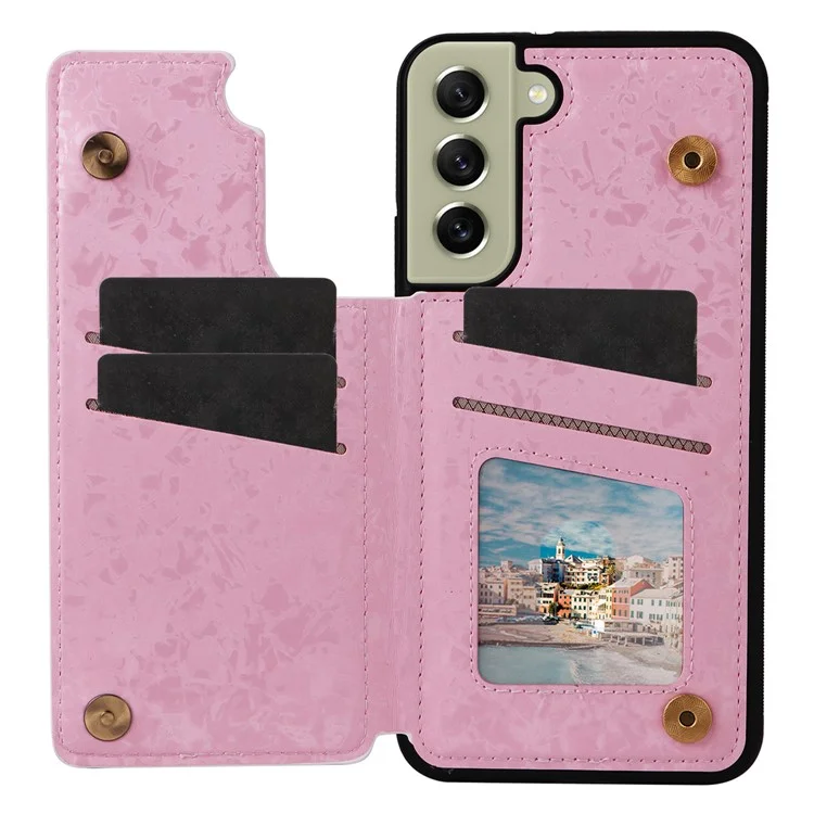 Phone Cover for Samsung Galaxy S21 FE 5G Kickstand Flower PU Leather Coated TPU Phone Case - Rose Flower