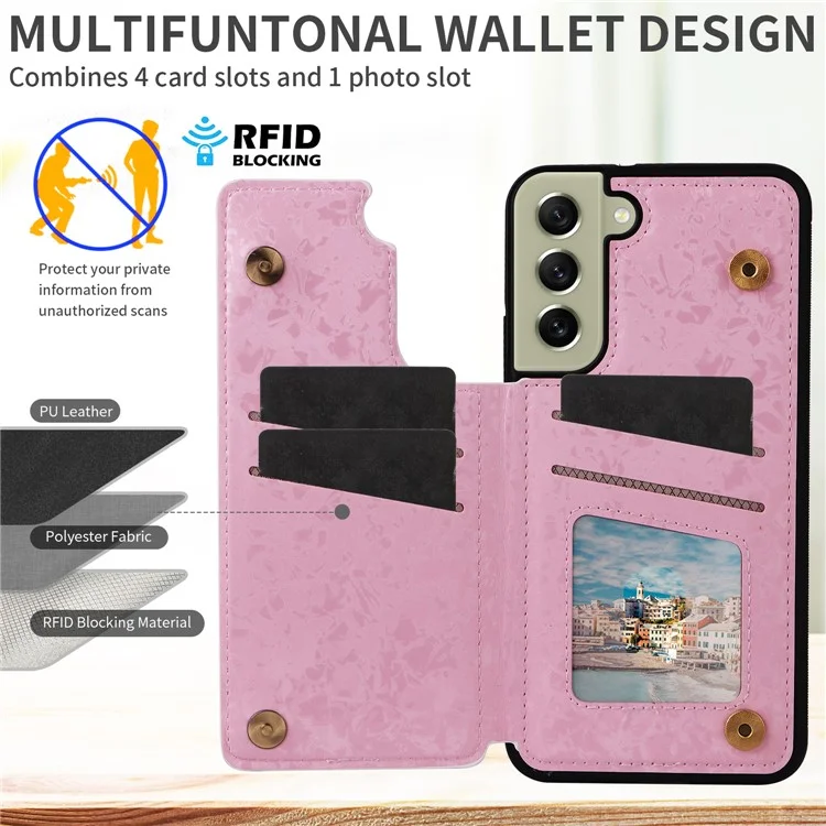 Phone Cover for Samsung Galaxy S21 FE 5G Kickstand Flower PU Leather Coated TPU Phone Case - Rose Flower